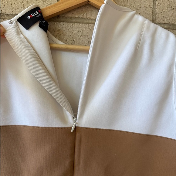 PAULE KA Sleeveless Colorblock Dress in White, Tan, Green, and Navy - Picture 3 of 6